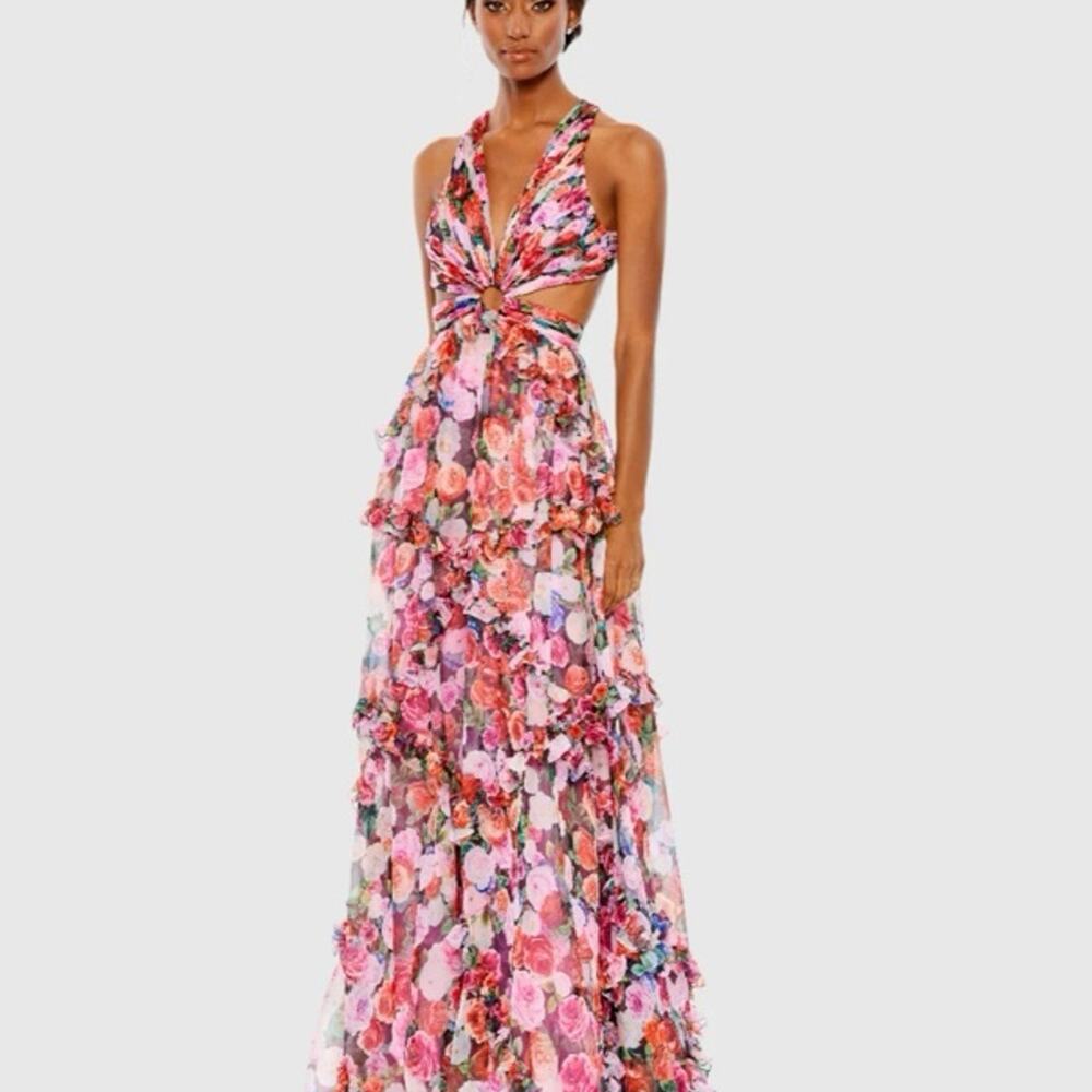 Mac duggal ruffled cut out sleeveless gown sz 8 $598